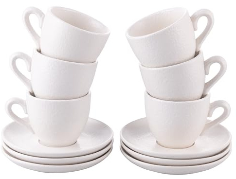 Set 6 tazzine caffè 90 ml con piattino in gres, Horeca White