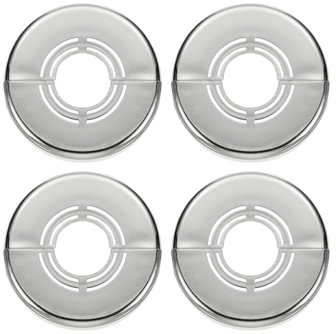 sourcing map 4pcs Wall Split Flange 1.18 (30mm) Plastic Round Adjustable Split Flange Pipe Cover Clip-on Escutcheon Collar Under Sink Pipe Radiator for Bathroom Kitchen Toilet, Silver