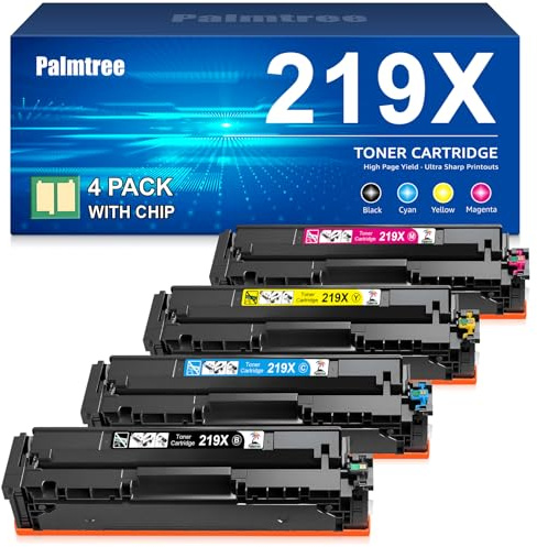 Palmtree 219X mit Chip Kompatibel für HP 219X 219A Toner für HP Color LaserJet Pro MFP 3302fdwg 3302sdwg 3302fdng 3302fdw 3302sdw 3202fdn 3202dw 3302dn W2190X W2091A Schwarz Cyan Gelb Magenta 4-Pack