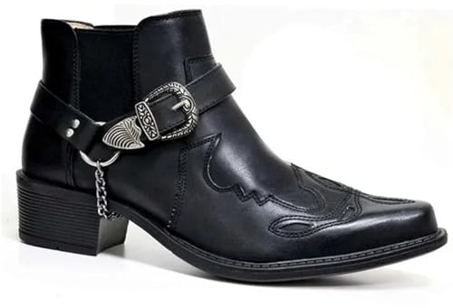 RRYPBOVG Botines Hombre Botas Vaqueras Vintage for Hombre, de Cuero, caña Alta, con Hebilla de Cadena y Correa, Zapatos Punk, Botas de Motociclista de Punta Puntiaguda for Hombre(Black,44)