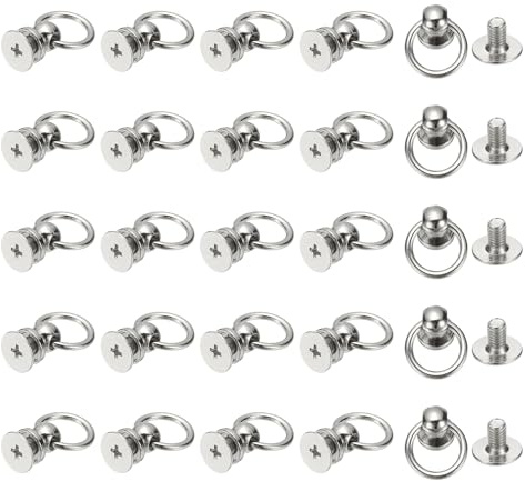 PATIKIL 25 Pcs 0.28x0.22 Screwback Round Head Rivet with Single Ring, Leather Rivet Kit Metal Handmade DIY Purse Bag Belt Hardware Accessory for Leather Crafting Handbags,White