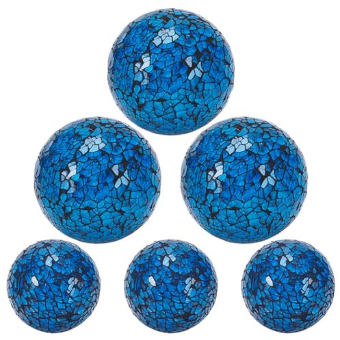 UNICRAFTALE 6 unidades de 2 tamaños bolas decorativas para cuencos, bolas de cristal azules con decoración de mosaico como decoración de mesa para jarrones, bodas, diámetro de 58,5/75 mm