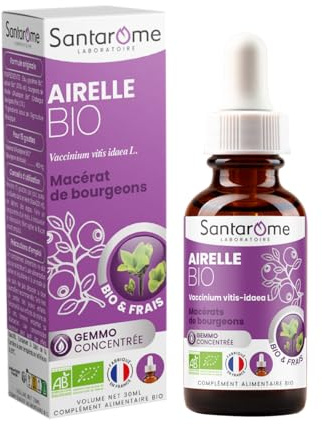 SANTAROME Gemmo Airelle Bio - Confort Urinaire & Féminin - 30 ml - France | Bourgeon d'Airelle bio, frais & cueilli à la main en France - Confort féminin - 15 gouttes/jour pures ou diluées