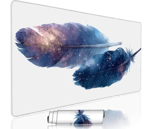 Tapis de Souris Blanc sous Main Bureau Tapis de Souris Gaming XXL 1000x400x3mm Mouse Pad Caoutchouc Plume Grand sous Main Gamer Accessoires PC Imperméable, pour Clavier Ordinateur Portable w-8817