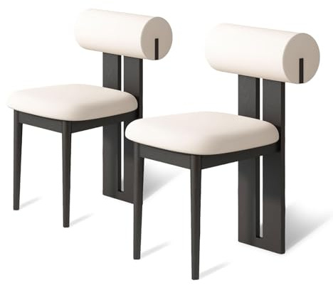 2 St Unika Matstolar I Trä, Modern Läderfåtölj, Robust Ram Och Runt Ryggstöd, Lämpliga(Black+white,2pcs)