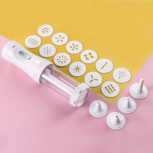 SENECESLI Presse à Biscuits électrique DIY avec 12 Disques et 4 Embouts de Glaçage Outil de Décoration Sûr et Non Toxique pour les Aventures de Pâtisserie des Enfants Matériau : ABS Blanc 2,7 X 12,2