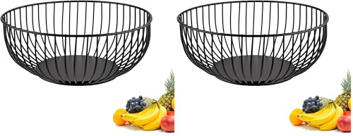 Westmark Wire Basket Lumos Small – Elegante portafrutta e cestino per il pane – Cestino decorativo in metallo per frutta, verdura, pane e panini – Nero, 20 cm (Confezione da 2)