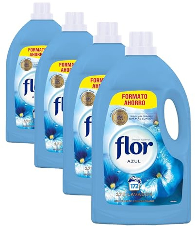 Flor - Suavizante para la ropa concentrado, aroma azul - 172 dosis (Paquete de 4)