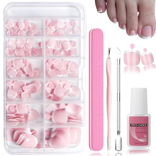 120 Stück French Press on Nails, Fingernägel zum Aufkleben, Natürlich Falsche Nägel, Full Cover Fake Nails Set Mit Kleber & Werkzeugen, Glänzende künstliche Zehennägel zum Aufdrücken für Frauen(Rosa)