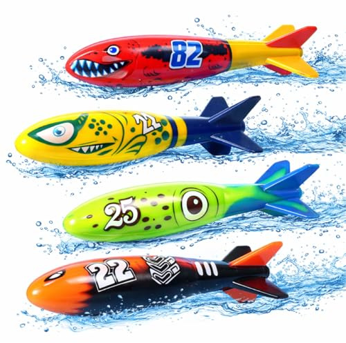 TK Gruppe Timo Klingler 4 torpedos para niños y adultos, piscina y piscina, juguetes acuáticos para juguetes de buceo para bucear, anillos de buceo y varillas de buceo (4 torpedos)