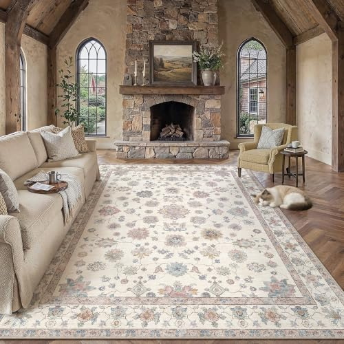 PureCozy Vintage Rugs Living Room Rug 200x300cm Beige Washable Carpet