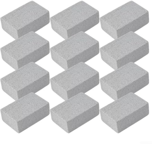 Lot de 12 pierres à récurer pour barbecue traité thermiquement pour enlever la graisse brûlée des grilles en fer – Outil de nettoyage sûr pour barbecue plat et surfaces de four (gris)