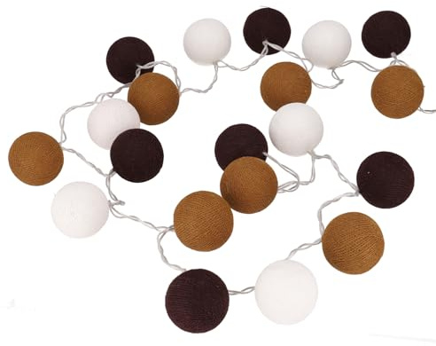 Stoff Ball Lichterkette, 20`er LED Kugel Lampion, grau, schokobraun | Dekorative Lichterkette mit 20 Stoffbällen, Durchmesser ca. 7 cm, energiesparende LEDs, Gesamtlänge: 3,5 m.