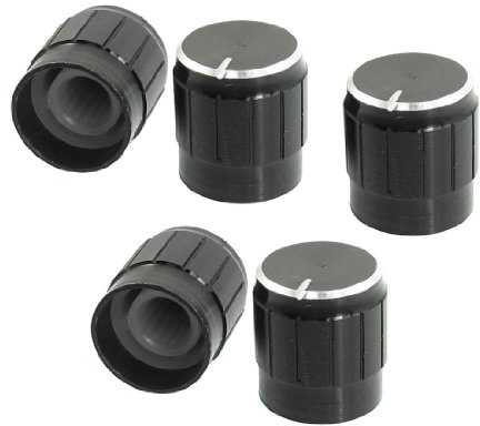 sourcingmap 5 pièces Bouton Potentiomètre 6mm diamètre trou arbre moleté en métal noir