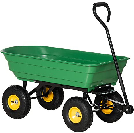 Outsunny 75 Litre Large Garden Cart, Tipping Wheelbarrows Heavy Duty Garden Dump Trolley 200kg Capacity for Festivals, Tools, Plants, Logs - Green
