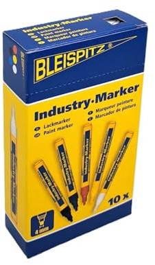 Bleispitz Industry-Marker (10 Stück, Farbe Weiß, Rundspitze, 4 mm, stark deckend, zum Markieren und Beschriften speziell von dunklen Oberflächen, Qualitätslackmarker) 0549