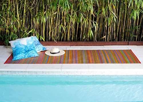 FAB HAB Outdoor-Teppich - wetterfest, farbecht, wendbar - recycelter Premium-Kunststoff - gestreift - Terrasse, Balkon, Garten - Kunststoffteppich Cancun Bunt, 240x300 cm