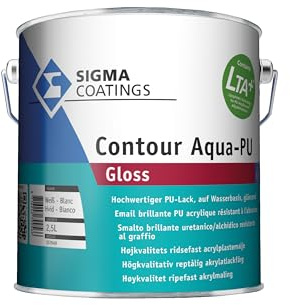Sigma Coatings Contour Aqua PU-Gloss Premium PU Lack Zwischen und Schlussbeschichtung Weiß Glänzend innen&außen 2,5 Liter