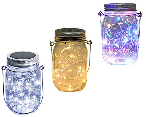 Solar Mason Jar Lantern Light, 3 Pack 20 Led String Starry Hanging Lamp, Fairy Firefly Lights Kit for Patio Garden Wedding Table Decor with Mason Jar & Hanger