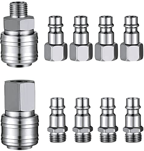 Goth Perhk 10 Pcs Air Line Hose Euro Connectors, Airline Hose Compressor Fittings 1/4 BSP Connector Thread Quick Release Connector Fittings Set