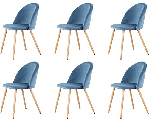 GrandCA HOME 6er-Set Samt-Esszimmerstühle, Küchenstühle mit Weichem Samt-Sitzkissen, Gepolsterte Seitliche Esszimmerstühle für das Wohnzimmer,Blau