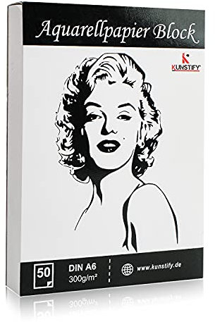 KUNSTIFY Aquarellpapier A6-50 Blätter Aquarellblock - 300g/m² dickes Aquarellpapier - Acrylpapier oder Watercolor Paper für Aquarellfarben (DIN A6-50 Blatt)