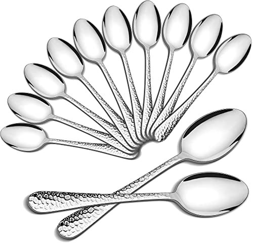 HaWare Lot de 12 cuillères à soupe en acier inoxydable - Cuillères martelées de 20 cm - Élégantes et modernes - Pour la maison, le restaurant, les fêtes, polies brillantes et passent au lave-vaisselle