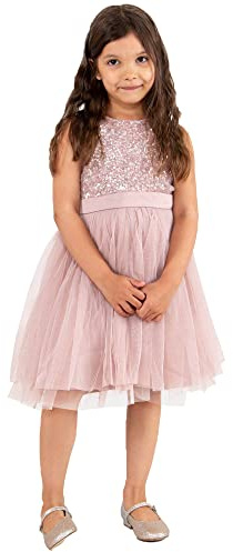 Maya Deluxe Mädchen Maya Deluxe Kleid Mädchen Paillettenverziertes Hochzeit und Geburtstag Festlich mit Bandschleife Brautjungfernkleid Kleid (1er Pack)