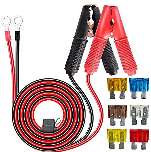 RUNCCI-YUN 12V/24V 1.5M Clip de Cocodrilo de Batería,12V Crocodile Clip Cable,Pinzas bateria Coche,12 V Pinzas de cocodrilo Cable de desconexión rápida Adaptador de liberación rápida con Fusible
