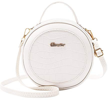 Retro Damen Alligator PU Crossbody Tasche Female Kleine Runde Geldbörse Schultertasche Handtasche, weiß