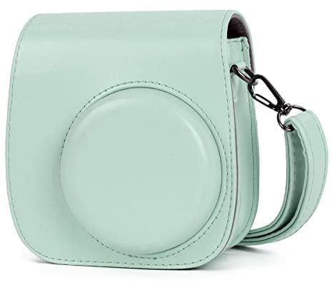 Leebotree Caméra Housse Compatible avec Appareil Photo Instantanés Instax Mini 12 11, Pochette Caméra Sacoche Rangement Protection Cuir Lisse avec Bandoulière et Poche Intégrée (Pastel)