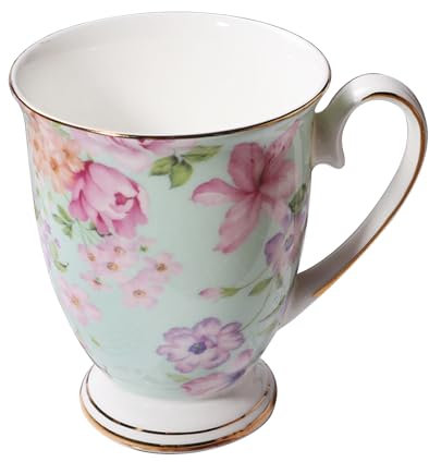 Tazza in porcellana, grande ceramica, tazza da caffè con manico floreale, tazza da tè pomeridiano, tazza da cappuccino europea, per casa, ufficio, ca. 300 ml, regalo per donne (stile 1)