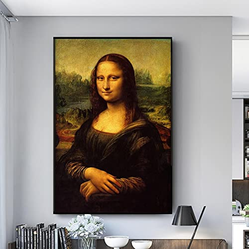 Zhaoyang Art Lächeln von Mona Lisa, Porträt, Leinwand-Poster, Gemälde, klassisches Da Vinci, berühmte Kunstwerke, Drucke für Wohnzimmer, Heimdekoration, 95 x 140 cm/37 x 55 Zoll, mit schwarzem Rahmen