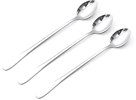3 Pièces Cuillère à Café, 19,5cm Longue Cuillères à expresso en Acier Inoxydable, Cuillère à Sundaes Glace, Petites Cuillères Polies Miroir pour Thé Café Gâteaux Desserts(Tête pointue)