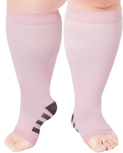 Ancrina Kompressionsstrümpfe für Damen, breite Wade, offener Zehenbereich,Kniehohe Kompressionsstrümpfe, zehenlose Stützsocken