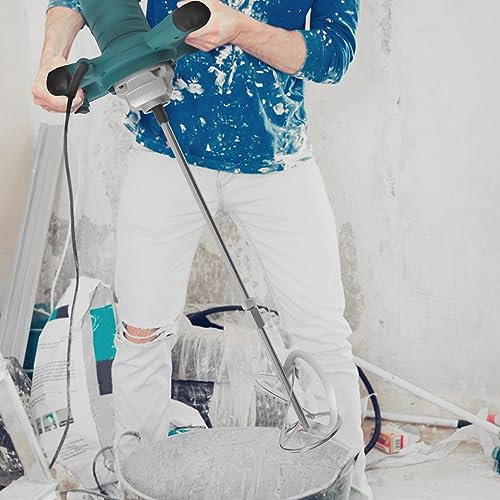 2100W Concrete Paddle Mixer Portable Electric Mud Mixer, Handheld Paint Cement Mortar Mixer Machine, Industrial Drill Mix Stirring Tool for Mixing Cement Mortar Plaster, Adjustable Speed, Blue