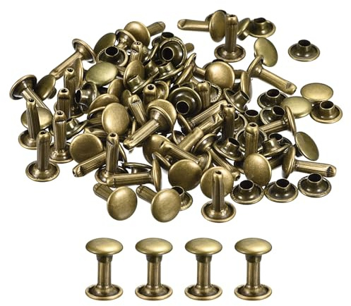QUARKZMAN Remaches de Cuero de Tapa Doble 6x10mm Bronce 100 Juegos | Remache de Pernos Metálicos para Reparación de Artesanía Cuero, DIY Cartera Cinturón Bolsa Zapato