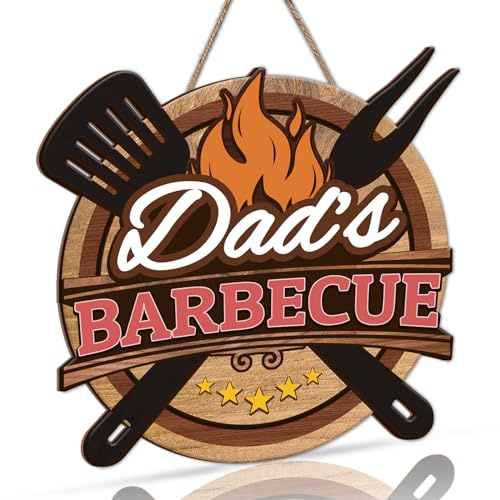 TOARTI Dad’s Barbecue Sign Restaurant Plaque BBQ Vintage Hanging Plaque for Father’s Gift Funny Home Kitchen Wall Art Grill Bar Wall Sign Accessories for Dad Outdoor Backyard Decor