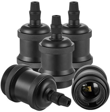 Vecys 5 Stück Lampenfassung E27 Vintage Bronze Adapter Edison Retro Lampenfassung Adapter für Vintage Glühbirnen Pendelleuchte (Schwarz)