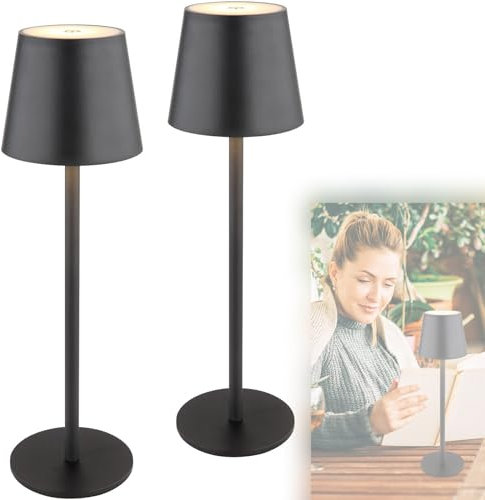 bmf-versand® Tischlampe Kabellos mit Akku 2er Set LED Schwarz - Tischleuchte für Innen und Außen Dimmbar - Schreibtischlampe Touchdimmer - Nachttischlampe mit Dimmer Aufladbar - USB Anschluss