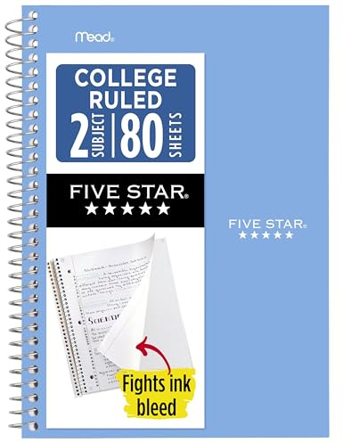 Five Star Spiral Notebook, 2 Subject, College Ruled, 9 1/2 x 6 80 Sheets, Tidewater Blue (840029CG1-ECM)