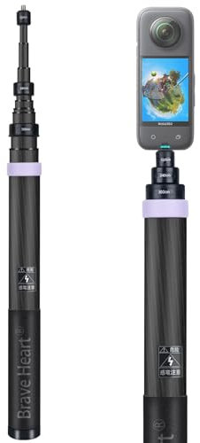 Palo selfie invisible de 36 cm a 3 m para cámaras Insta360, de fibra de carbono, para accesorios Insta 360 ONE X4 X3 ONE R ONE RS, ONE X, ONE (morado)
