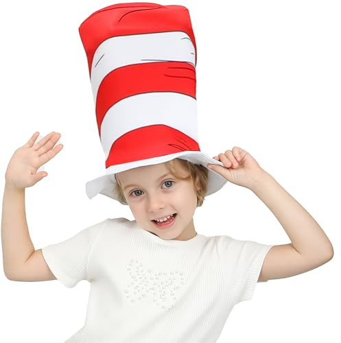 Leadtex Red &White Striped Stovepipe for kids,Top Hat Halloween Cat Cosplay Costume Accessories and Headwear.