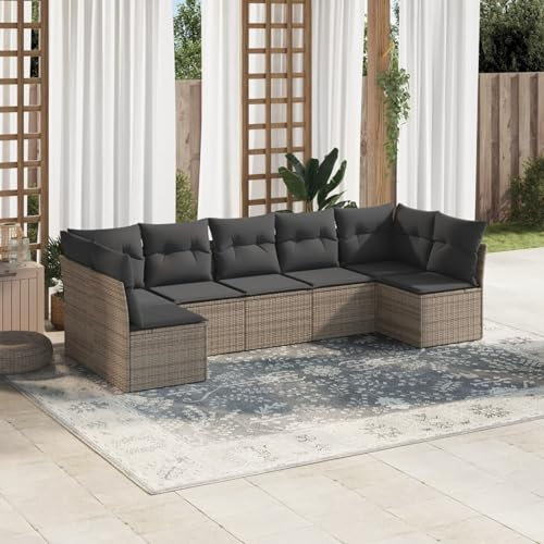 Buzaza 7-TLG. Garten-Sofagarnitur mit Kissen Gartengarnitur Set Lounge MöBel Outdoor LoungemöBel Balkon Grau Poly Rattan - 3217430