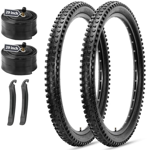 MOHEGIA Mountain Bike Tires Set: 2 Pack 29x2.4 Inch Folding Bicycle Tires Replacement and Pair 29 Inch Inner Tubes Schrader Valve with Tire Levers