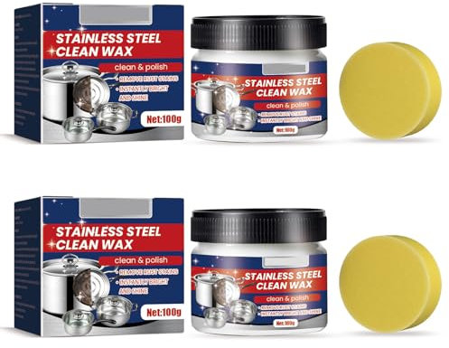 Lot de 2 cires nettoyantes en acier inoxydable pour ustensiles de cuisine, casseroles, poêles, taches d'huile lourde, anti-rouille, pâte de nettoyage et de détartrage, A