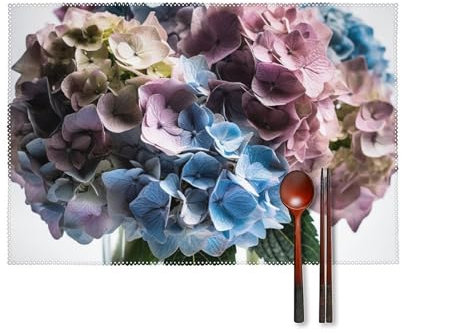 Platzdeckchen-Set, hitzebeständig, wasserdicht, öldicht, abwischbar, waschbar, Hortensien, Blumen in Vase, bedruckt, saisonale Herbsttischmatten für Party, Küche, Esszimmer, Dekoration, 6 Stück