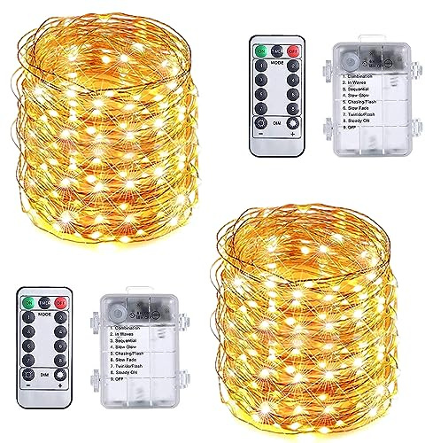 RJEDL Batterie Lichterkette Aussen, 2x12M 200 LED lichterkette Außen Wetterfest 8 Modi IP65 Wasserdicht Kupferdraht Lichterkette Außen Innen und Outdoor für Garten Terrasse Baum Hof Party