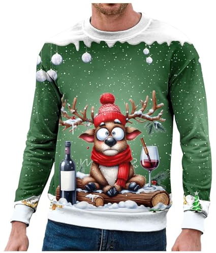 Pull de Noël 3D Homme Femme - Cadeau Rigolo Père Noël Renne Drôle - Ugly Christmas Jumper Cerf - Sweat-Shirt