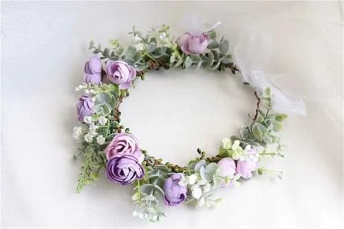Ghirlanda per capelli regolabile con fiori, corona con nastro, per matrimoni, addio al nubilato, festival, feste, deco (viola)